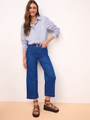 Bright Blue Double Button Cropped Wide Leg Jeans - Image 1 of 6