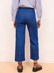 Bright Blue Double Button Cropped Wide Leg Jeans - Image 3 of 6