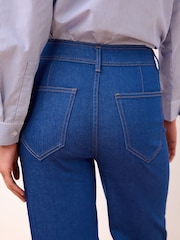 Bright Blue Double Button Cropped Wide Leg Jeans - Image 4 of 6