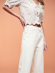 White 100% Cotton Ripped Straight Leg Jeans - Image 2 of 6
