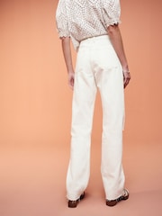 White 100% Cotton Ripped Straight Leg Jeans - Image 3 of 6
