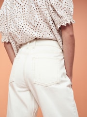 White 100% Cotton Ripped Straight Leg Jeans - Image 4 of 6