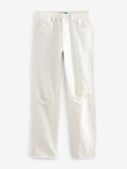 White 100% Cotton Ripped Straight Leg Jeans - Image 5 of 6