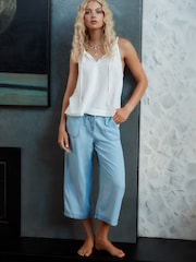 Mid Blue Denim TENCEL™ Tie Waist Wide Leg Culottes - Image 1 of 7