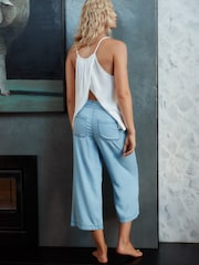 Mid Blue Denim TENCEL™ Tie Waist Wide Leg Culottes - Image 3 of 7