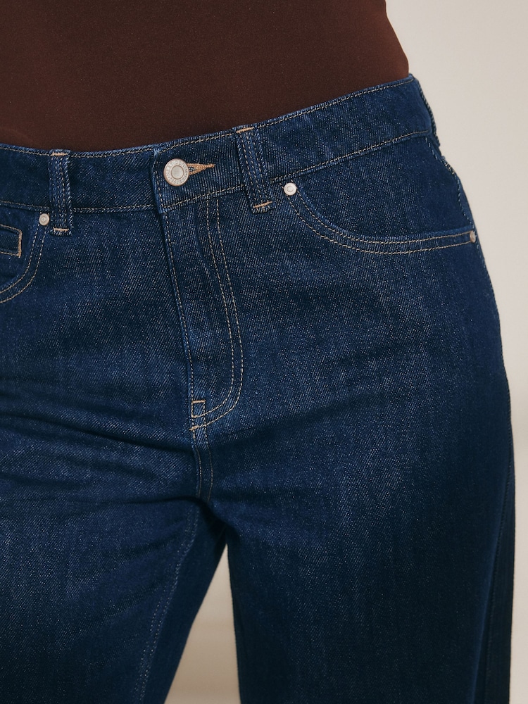 Rinse Blue Cropped Turn Up Wide Leg 100% Cotton Jeans - Image 4 of 7