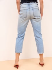 Mid Blue Ripped Cropped Straight Leg Jeans - Image 3 of 6
