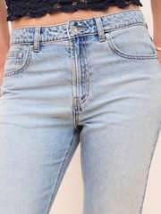 Mid Blue Ripped Cropped Straight Leg Jeans - Image 4 of 6