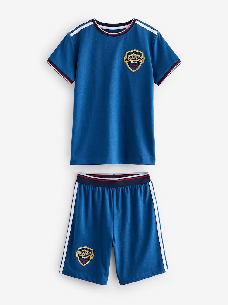Französisch-Blau - Kurzes Pyjama-Set mit Fußballlogo (4–14 J.) - Bild 1 von 4