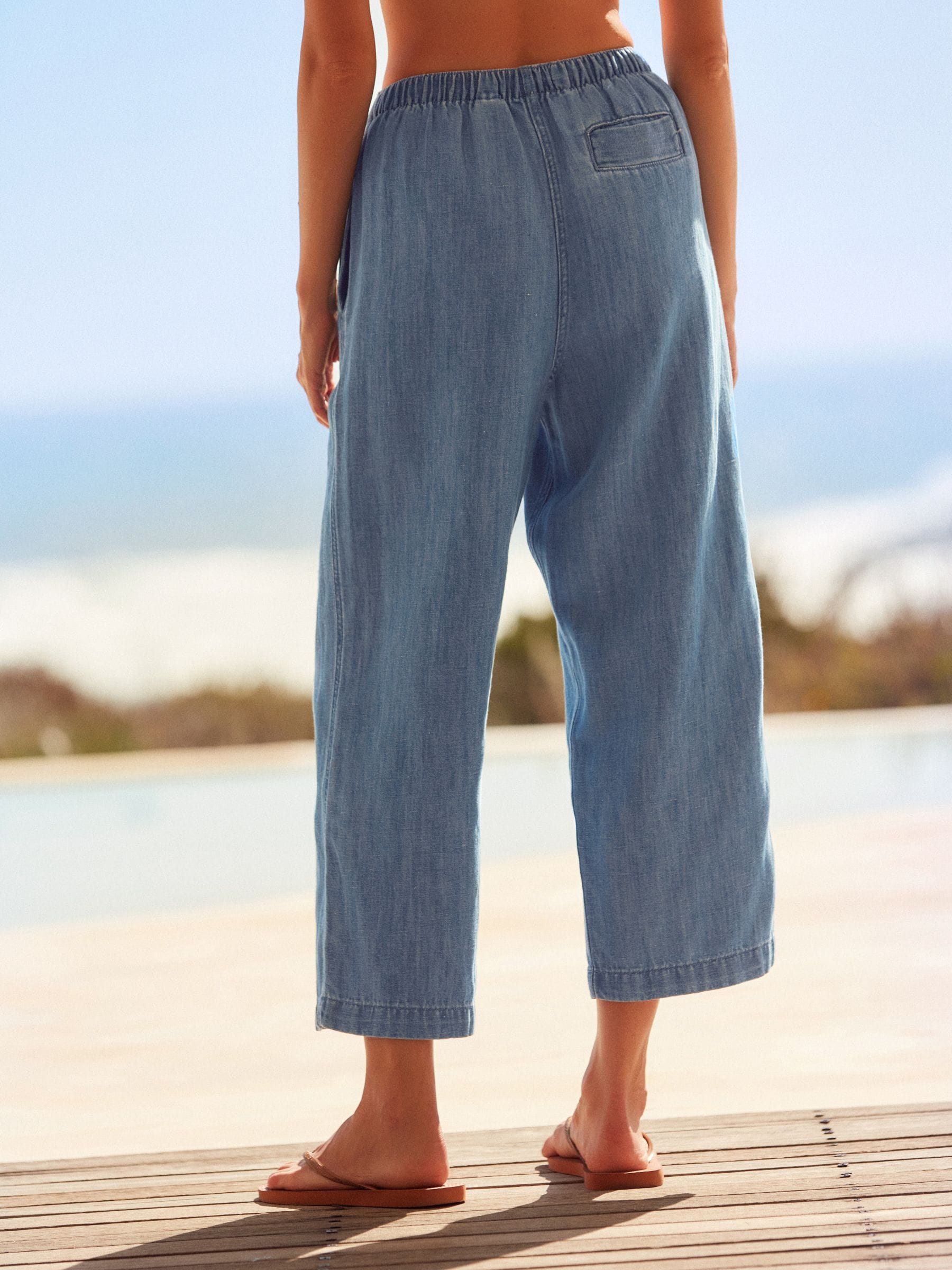 Buy Mid Blue Elasticated Waist Cropped Wide Leg Jeans from Next Luxembourg