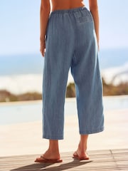 Mittelblau - Capri-Jeans mit weitem Bein und elastischem Bund - Bild 1 von 7