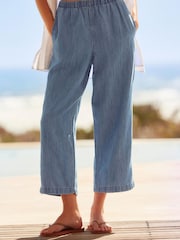 Mittelblau - Capri-Jeans mit weitem Bein und elastischem Bund - Bild 3 von 7
