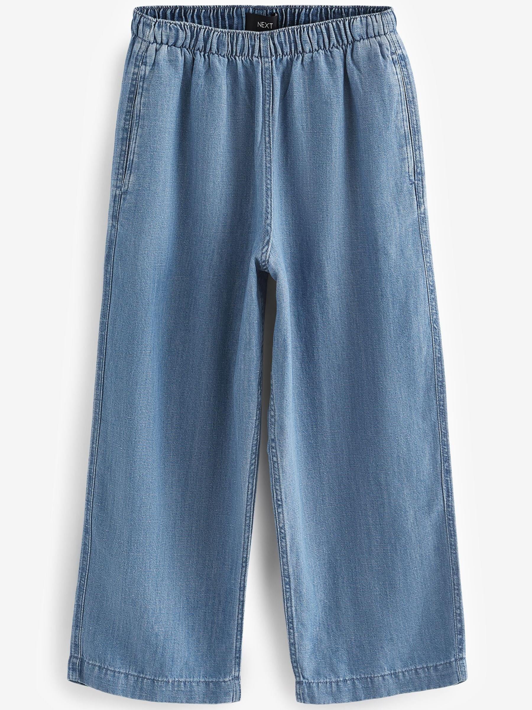 Buy Mid Blue Elasticated Waist Cropped Wide Leg Jeans from Next Luxembourg