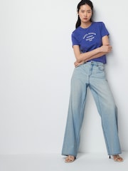 Bleach Wash Print 100% Cotton Wide Leg Jeans - Image 1 of 7