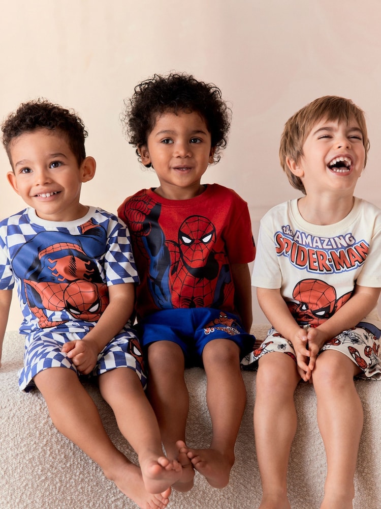 Red/Navy/White Spiderman 100% Cotton Short Pyjamas 3 Pack (12mths-10yrs) - Image 1 of 9