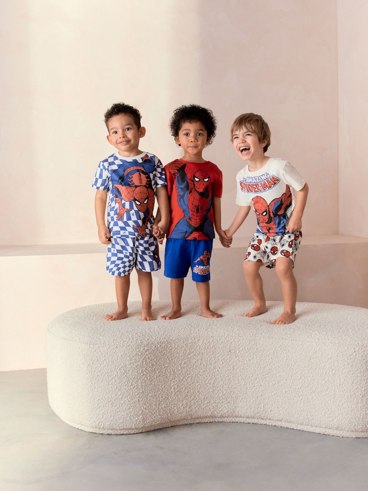 Red/Navy/White Spiderman 100% Cotton Short Pyjamas 3 Pack (12mths-10yrs) - Image 2 of 9