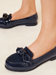 Friends Like These Navy Blue Patent and Faux Suede Bow Loafer - Image 2 of 4