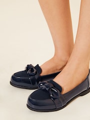 Friends Like These Navy Blue Patent and Faux Suede Bow Loafer - Image 4 of 4