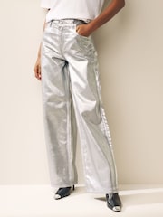 Silver Metallic Wide Leg Jeans - Image 1 of 5