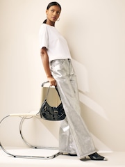 Silver Metallic Wide Leg Jeans - Image 4 of 5