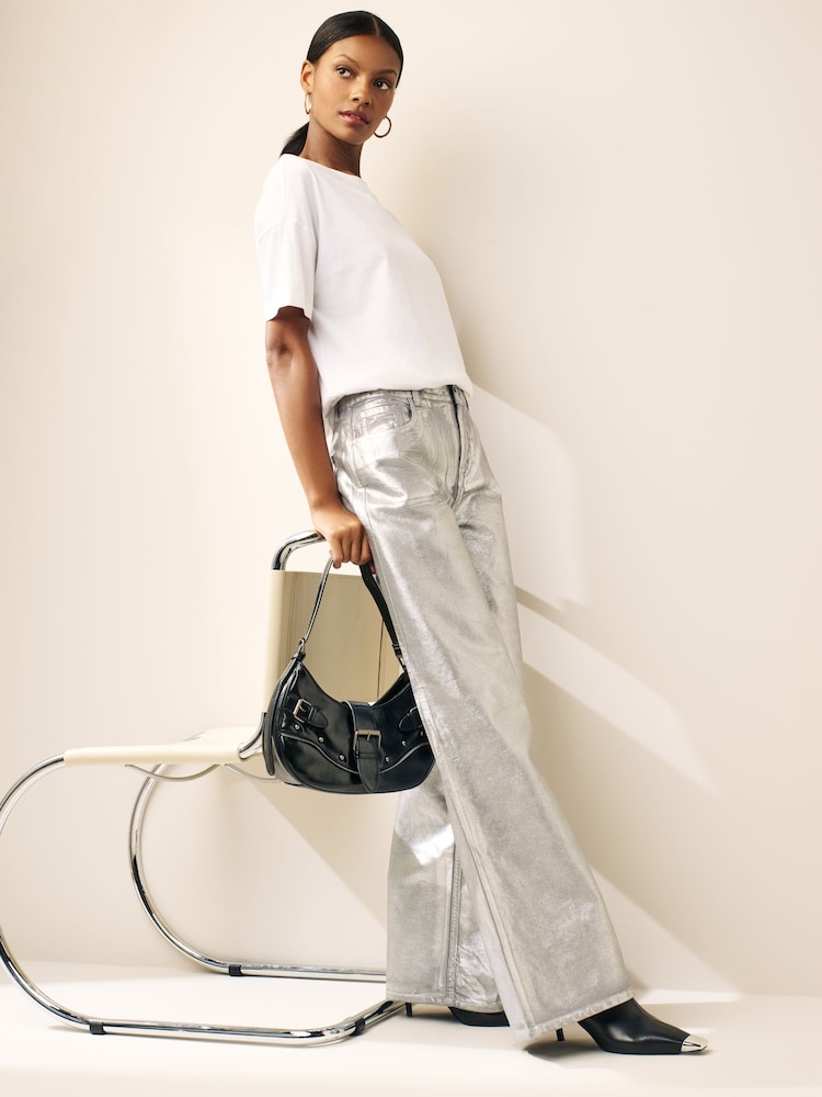 Silver Metallic Wide Leg Jeans - Image 4 of 5