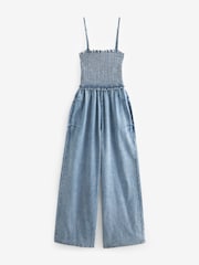 Bleach Denim Cotton Rich Shirred Wide Leg Jumpsuit - Image 5 of 6