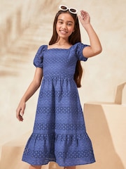 Lipsy Blue Broderie Maxi Dress (5-16yrs) - Image 1 of 4