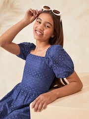 Lipsy Blue Broderie Maxi Dress (5-16yrs) - Image 4 of 4
