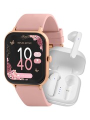 Reflex Active Gold Plated Series 23 Rose Pink Strap Smart Watch and True Wireless Sound Earbud Set - Image 1 of 9