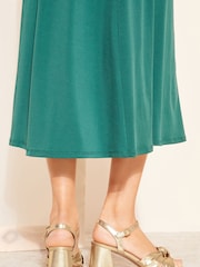 Friends Like These Gold Wide FIt Faux Leather Knot Mid Block Heel Sandal - Image 2 of 4