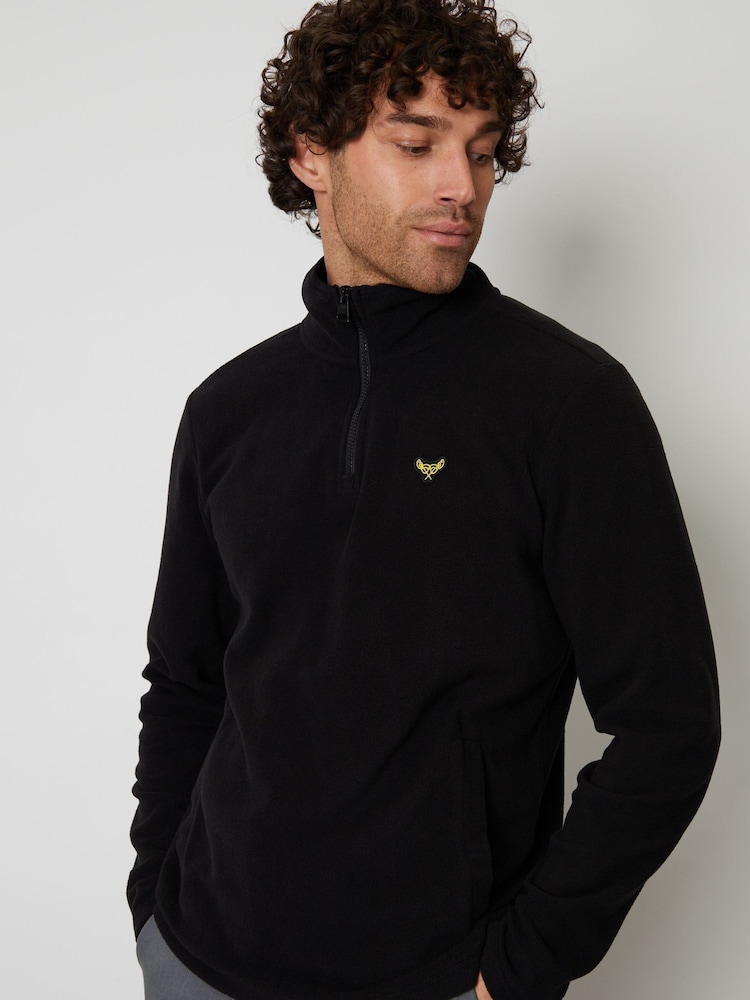 Threadbare Black Quarter Zip Fleece Sweatshirt - Image 1 of 4