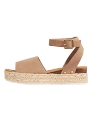 Friends Like These Taupe Brown Regular Fit Peep Toe Faux Suede Flatform Espadrille Sandal - Image 4 of 5