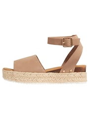 Friends Like These Taupe Brown Regular Fit Peep Toe Faux Suede Flatform Espadrille Sandal - Image 5 of 5