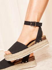 Friends Like These Black Regular Fit Peep Toe Faux Suede Flatform Espadrille Sandal - Image 1 of 5