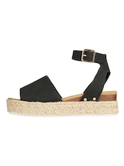 Friends Like These Black Regular Fit Peep Toe Faux Suede Flatform Espadrille Sandal - Image 4 of 5