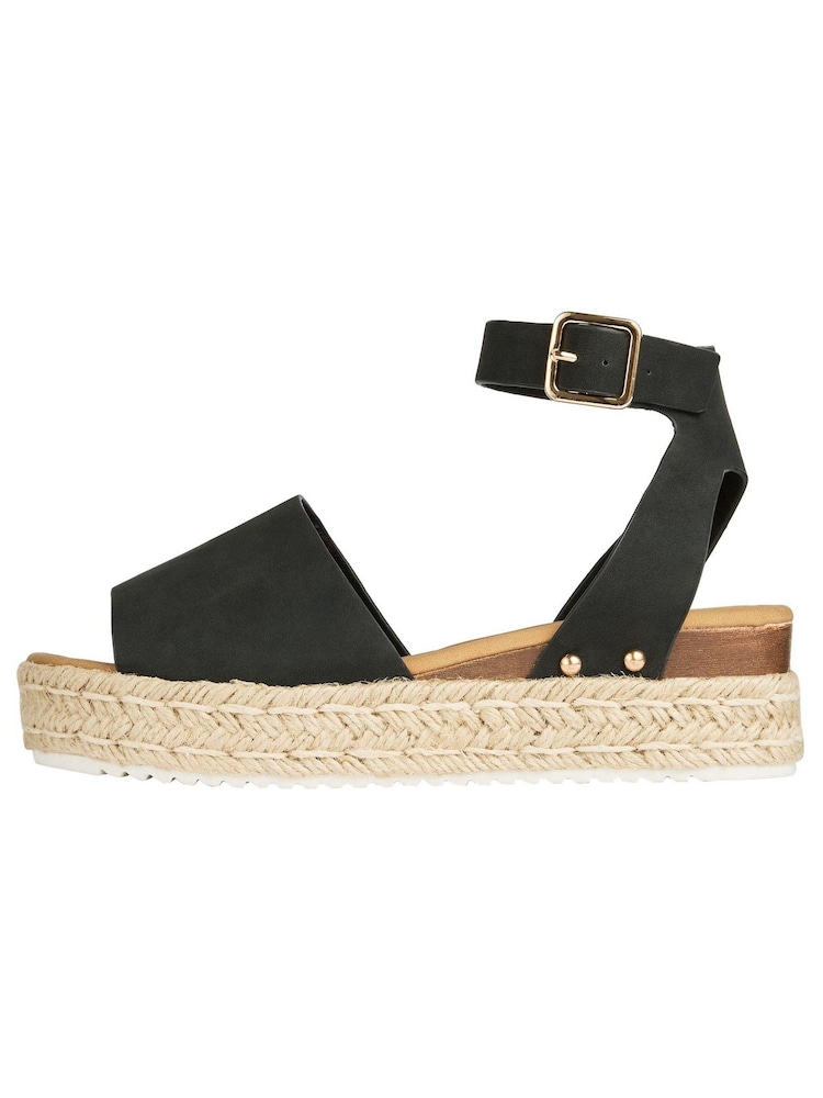 Friends Like These Black Regular Fit Peep Toe Faux Suede Flatform Espadrille Sandal - Image 5 of 5