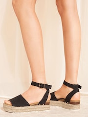 Friends Like These Black Wide FIt Peep Toe Faux Suede Flatform Espadrille Sandal - Image 2 of 5