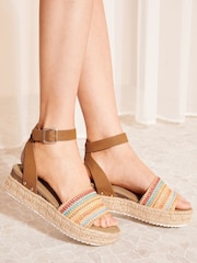 Friends Like These Brown Regular Fit Peep Toe Faux Suede Flatform Espadrille Sandal - Image 4 of 5
