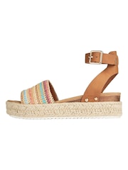 Friends Like These Brown Regular Fit Peep Toe Faux Suede Flatform Espadrille Sandal - Image 5 of 5