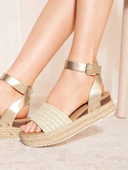 Friends Like These Gold Regular Fit Peep Toe Faux Suede Flatform Espadrille Sandal - Image 4 of 4