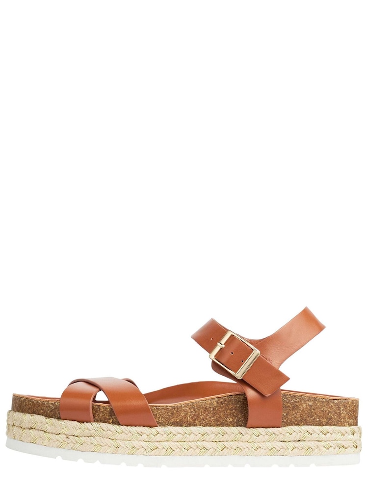 Friends Like These Brown Regular Fit Cross Strap Faux Leather Flatform Sandal - Image 5 of 5 Friends Like These Brown Regular Fit Cross Strap Faux Leather Flatform Sandal - Image 5 of 5