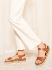 Friends Like These Brown Wide FIt Cross Strap Faux Leather Flatform Sandal - Image 2 of 5