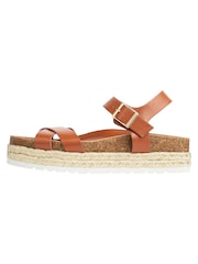 Friends Like These Brown Wide FIt Cross Strap Faux Leather Flatform Sandal - Image 5 of 5