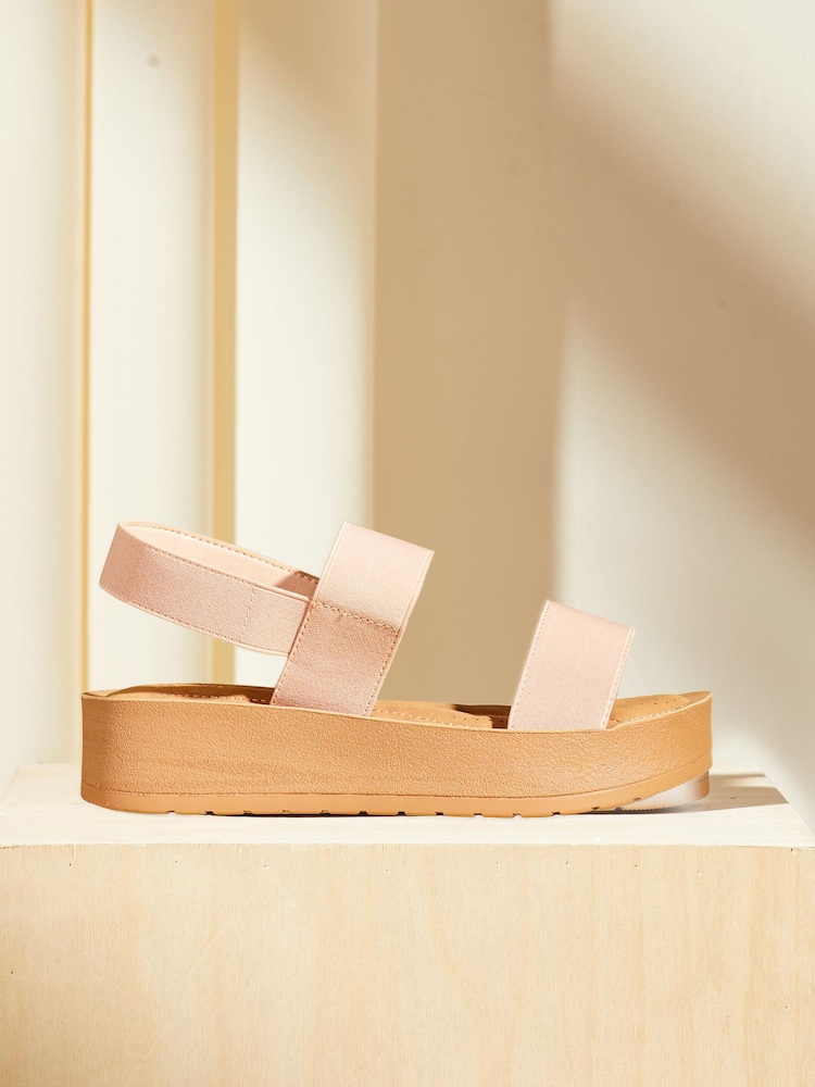 Friends Like These Nude Pink Comfort Elastic Strap Flatform Slingback Sandal - Image 2 of 5