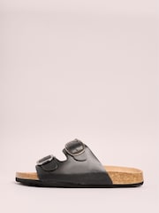 Friends Like These Black Regular Fit Double Strap Buckle Footbed Faux Leather Slider Sandal - Image 5 of 5