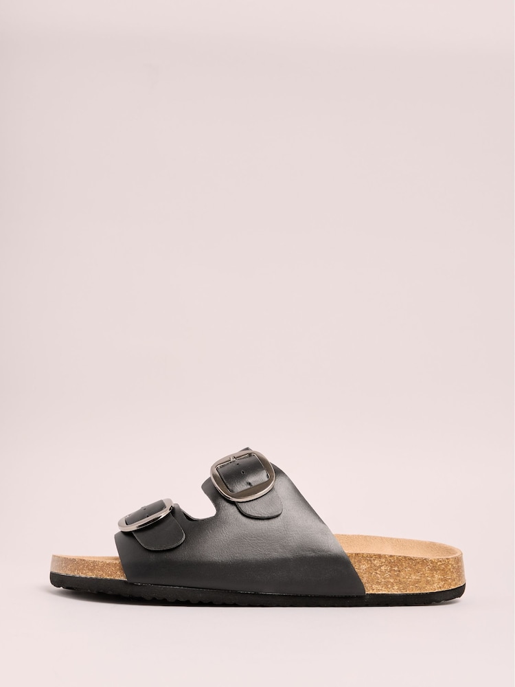 Friends Like These Black Regular Fit Double Strap Buckle Footbed Faux Leather Slider Sandal - Image 5 of 5