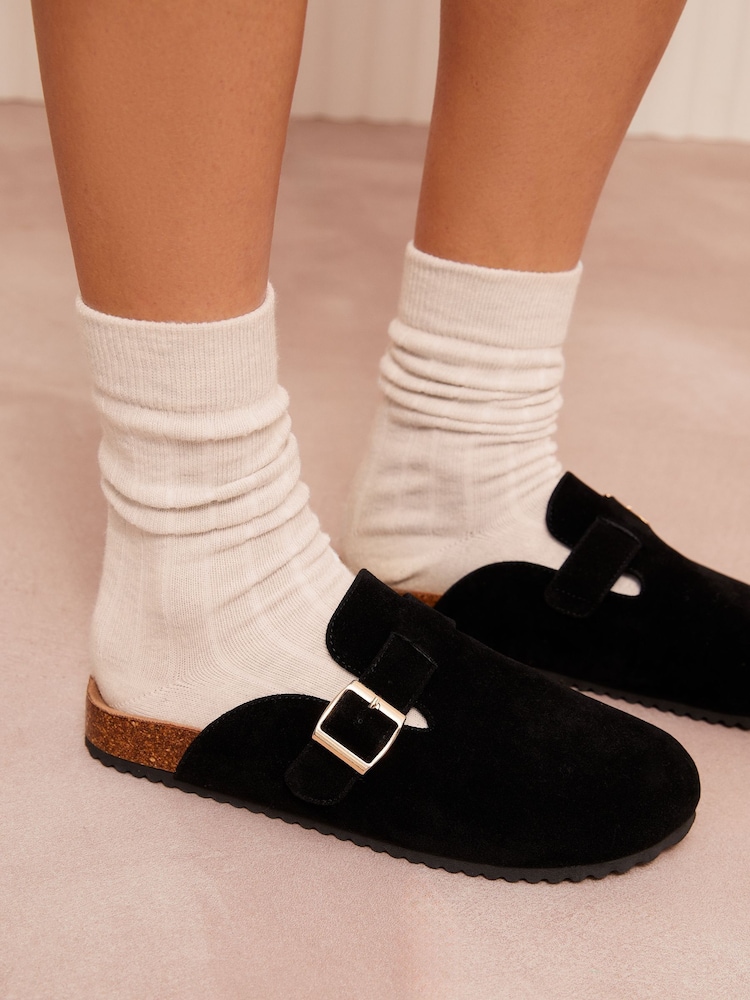 Friends Like These Black Buckle Faux Suede Comfort Footbed Clog - Image 2 of 5 Friends Like These Black Buckle Faux Suede Comfort Footbed Clog - Image 2 of 5