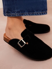 Friends Like These Black Buckle Faux Suede Comfort Footbed Clog - Image 3 of 5