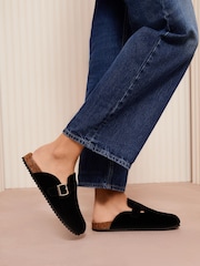 Friends Like These Black Buckle Faux Suede Comfort Footbed Clog - Image 4 of 5