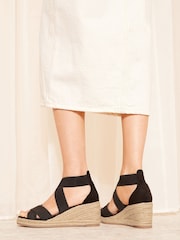 Friends Like These Black Wide FIt Elastic Strap Espadrille Wedge Sandals - Image 2 of 4